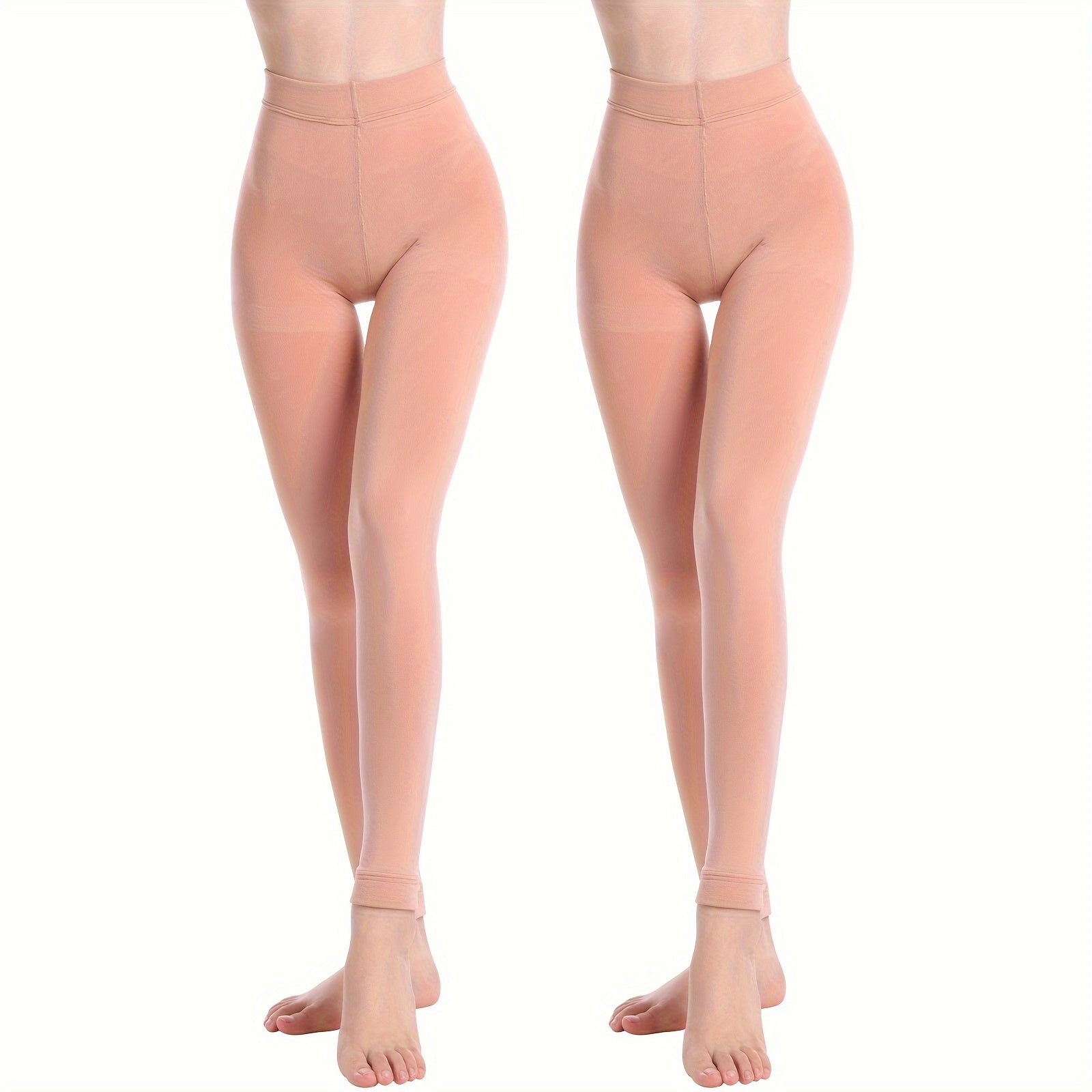 2 Pack Plush Lined Tights Opaque High Waist Thermal Elastic Leggings