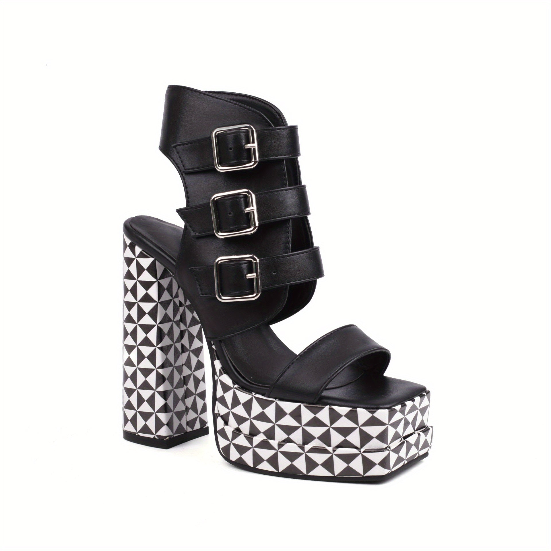 Square Open Toe Strap Platform Pumps for Women