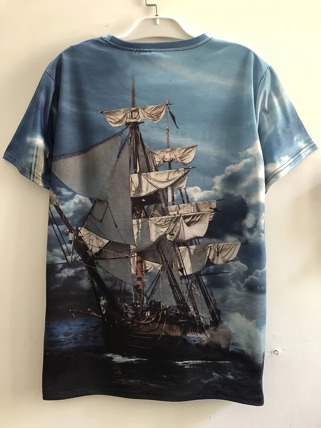 Sailboat 3D Pattern Men's Short Sleeve Graphic Tee Summer Clothes