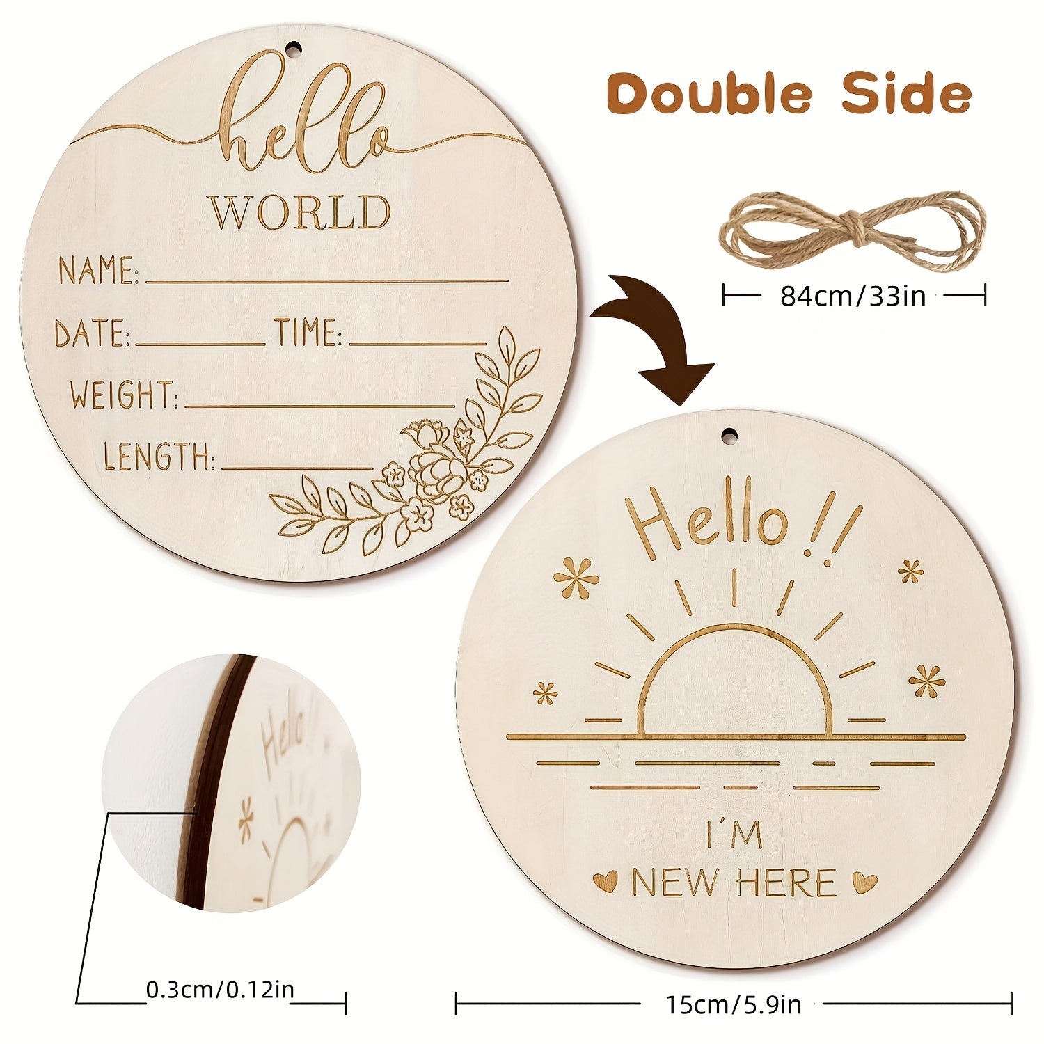 Apricot Wooden Hello World Engraved Plaque DIY Bulletin Board