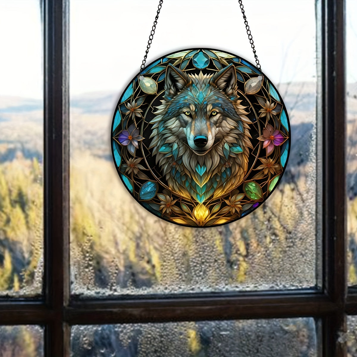 3D Wolf Stained Glass Window Hanging Art Pendant - Halloween Christmas Gift