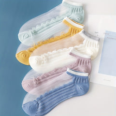 5 Pairs Contrast Mesh Low Cut Ankle Socks Women's Stockings