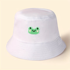 Frog Embroidery Bucket Hat Cartoon Fisherman Cap