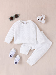 Unisex Baby Cable Knit Sweater & Pants 2pcs Outfit