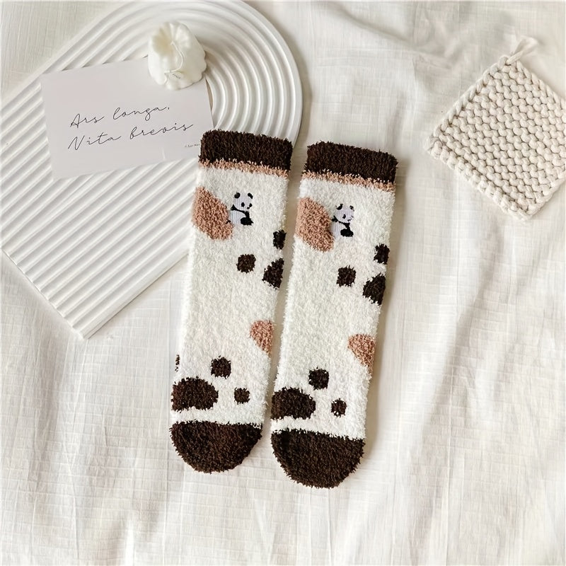 Fuzzy Panda Pattern Socks Women's Stockings