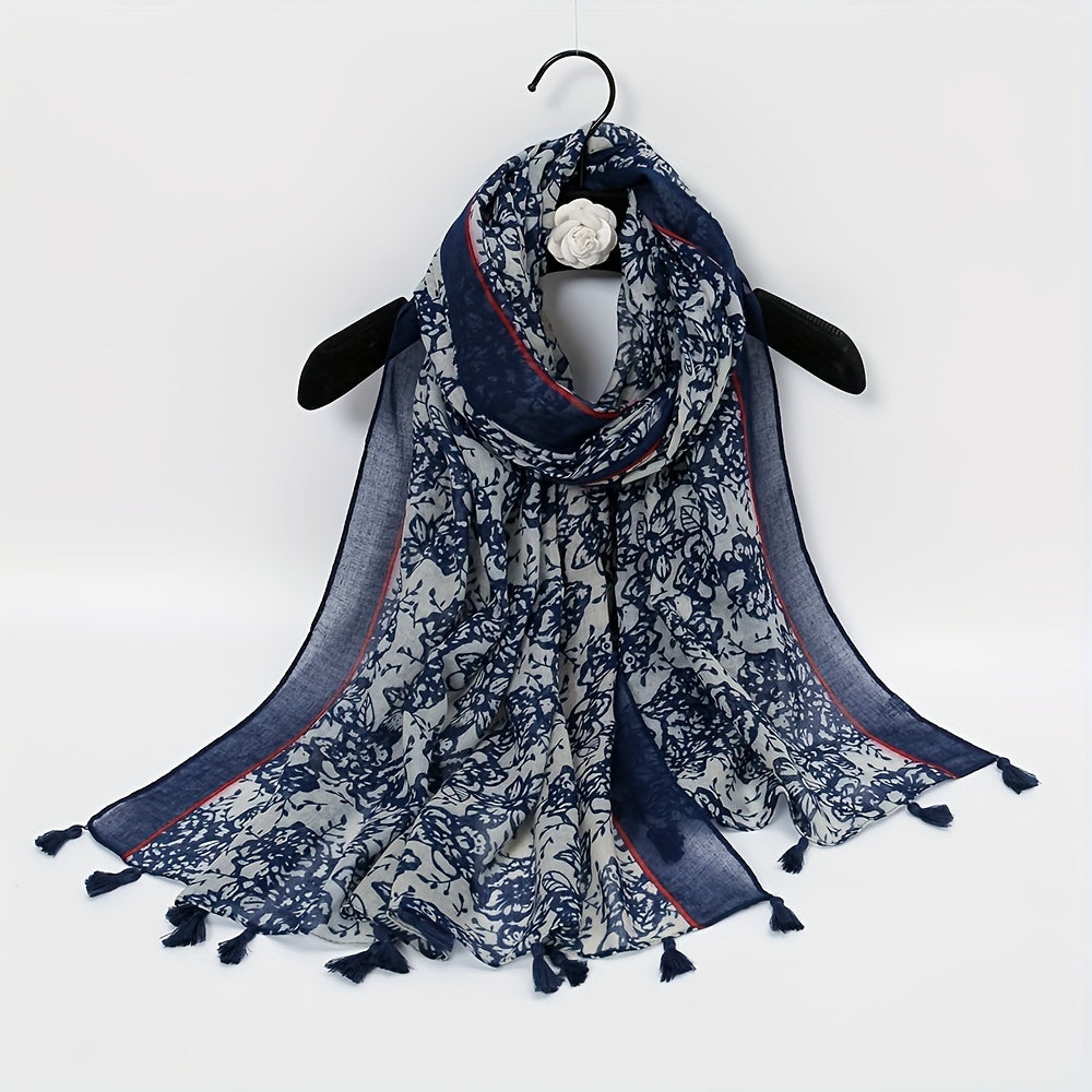Vintage Flower Print Tassel Scarf Boho Shawl