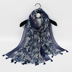 Vintage Flower Print Tassel Scarf Boho Shawl