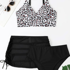 Leopard Print 3pcs Swimsuit Set Plus Size