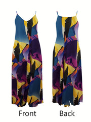 Casual Cami Jumpsuit Random Print V Neck Wide Leg With Pockets