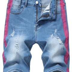 Ripped Denim Shorts Men's Casual High Stretch Shorts For Summer