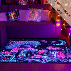 Magic Mushroom UV Light Flannel Rug Large Non Slip Mat for Bedroom Living Room