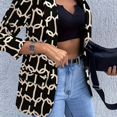 Abstract Print Blazer Casual Open Front Long Sleeve Work Outerwear