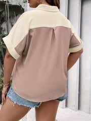 Colorblock Button Up Short Sleeve Blouse