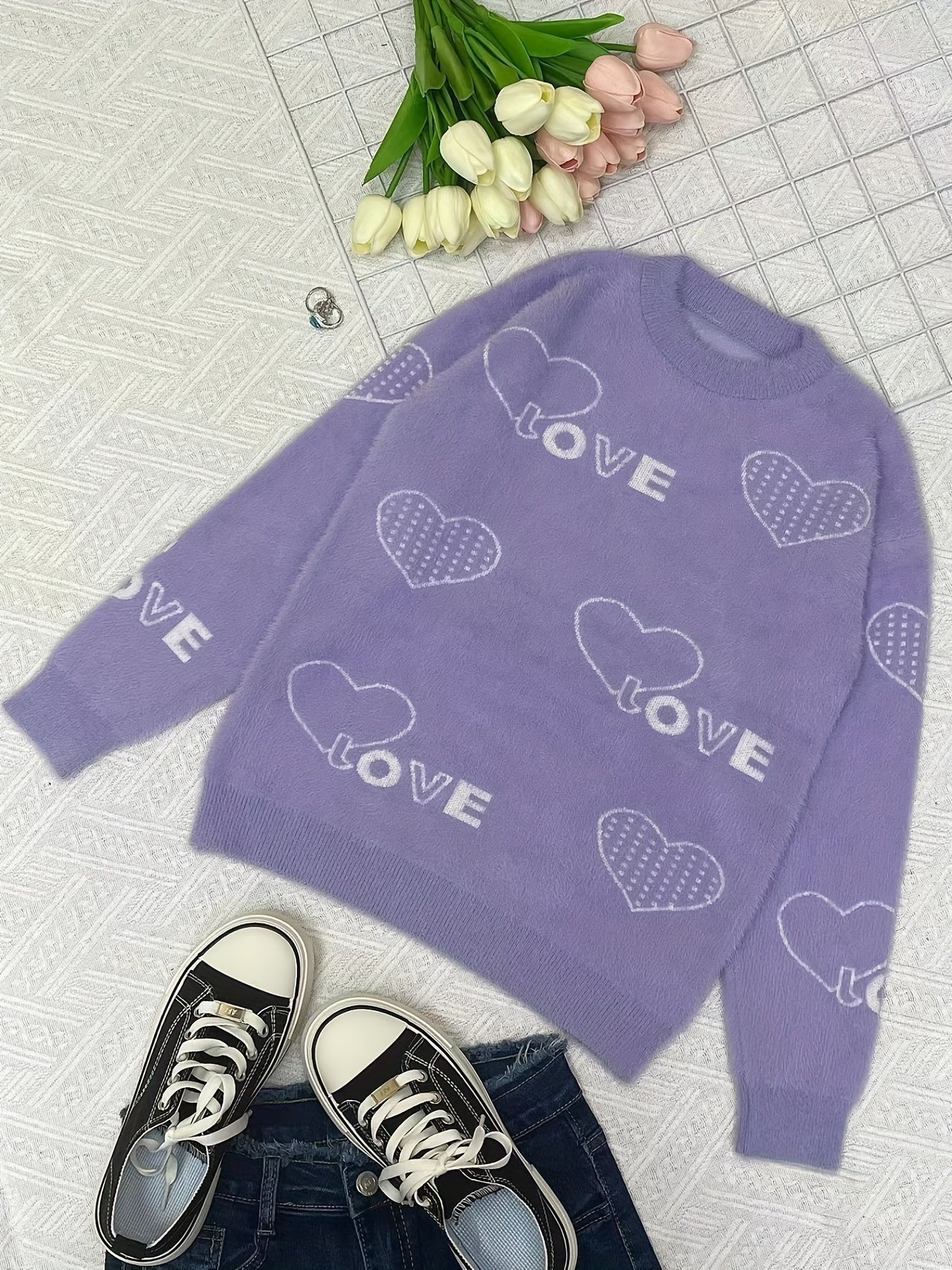 Girls Graphic Fleece Long Sleeve Pullover Sweater