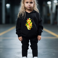 Cartoon Fruit Print Hooded Pullover Pants Set For Sports Spring Fall Gift