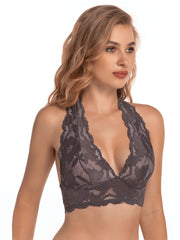 Women's Lace Halterneck Bras Unlined Solid Bras