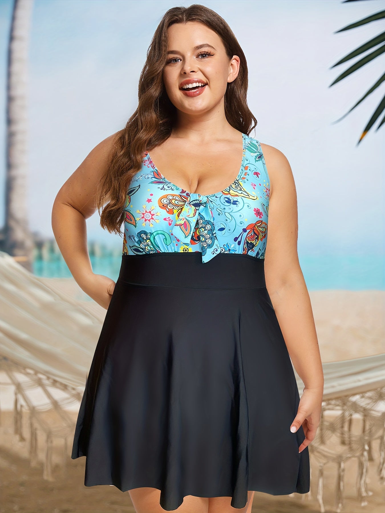 Paisley Print Knot Front One Piece Swimwear Dress
