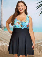 Paisley Print Knot Front One Piece Swimwear Dress