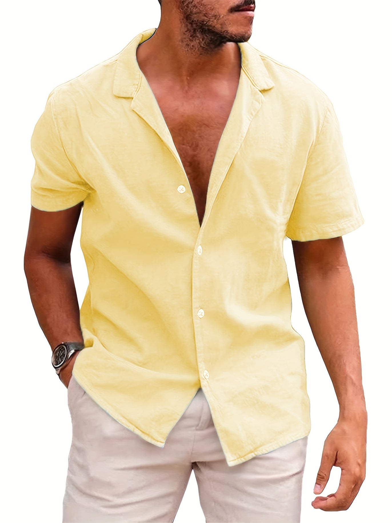 Men's Casual Camp Collar Short Sleeve Shirt