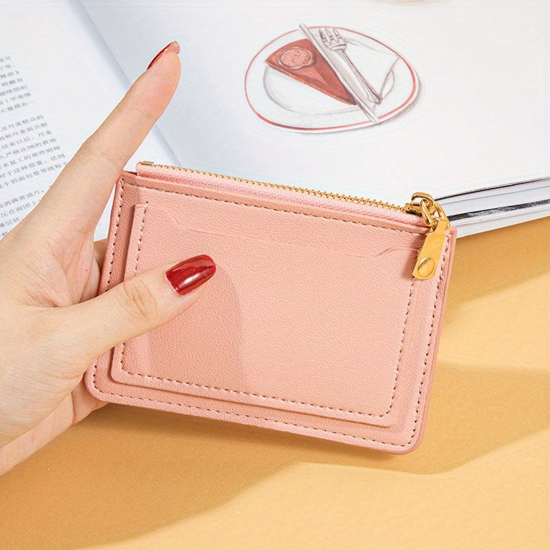 Slim Card Holder Keychain Faux Leather Wallet Card Slots Coin Purse