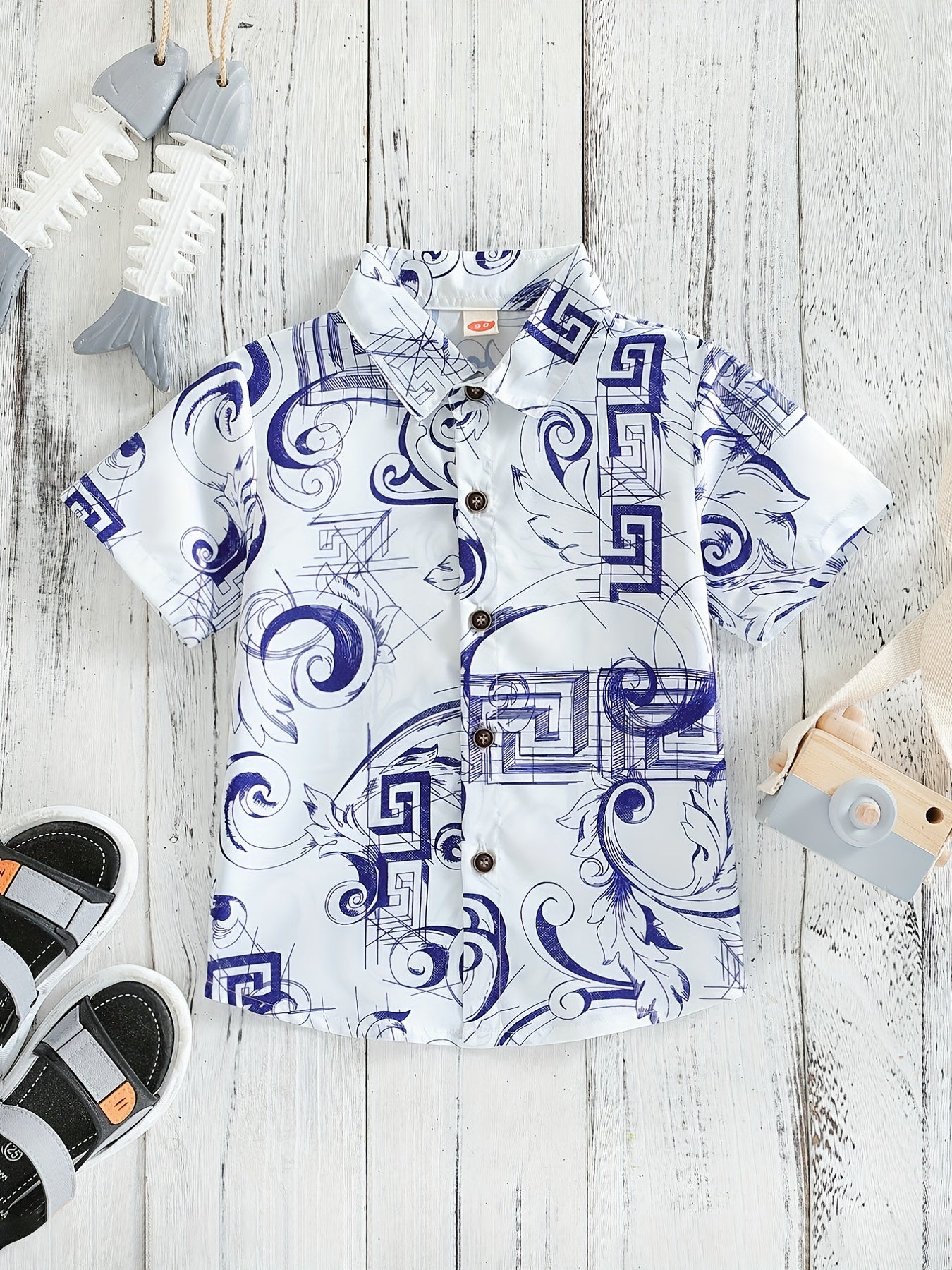 Boys Porcelain Pattern Button Up Shirt