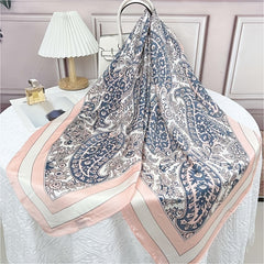 Floral Print Silk Square Scarf Bandana for Women
