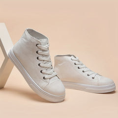 Women's High Top Canvas Shoes Lace Up Sneakers Casual Flat Walking Shoes