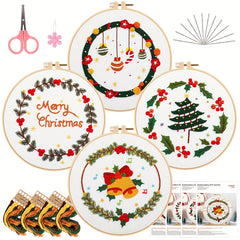 Christmas Embroidery Kit Set with Hoop