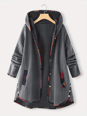 Striped Hooded Long Sleeve Mid Length Jacket Casual Button Front