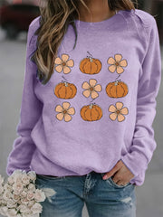 Halloween Pumpkin Print Sweatshirt Long Sleeve Crew Neck Women's Clothing