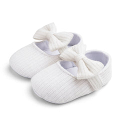 Baby Girls Knitted Shoes With Bow Soft Sole Non slip Slip on Walking Shoes