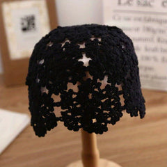 Flower Hollow Crochet Beanie Cloche Hat Elastic Knit Solid Skull Cap
