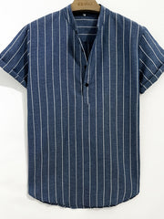 Vertical Stripe Print Casual Short Sleeve Shirt for Summer Vacation
