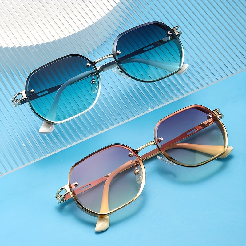Y2K Oval Metal Sunglasses Steampunk Gradient UV400 Sun Shades