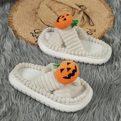 Halloween Pumpkin Decor Slippers Cross Strap Platform Comfort Indoor Shoes