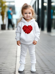 OERYUI Rose Heart Print Hoodies Pants Set For Kids Spring Fall Sports