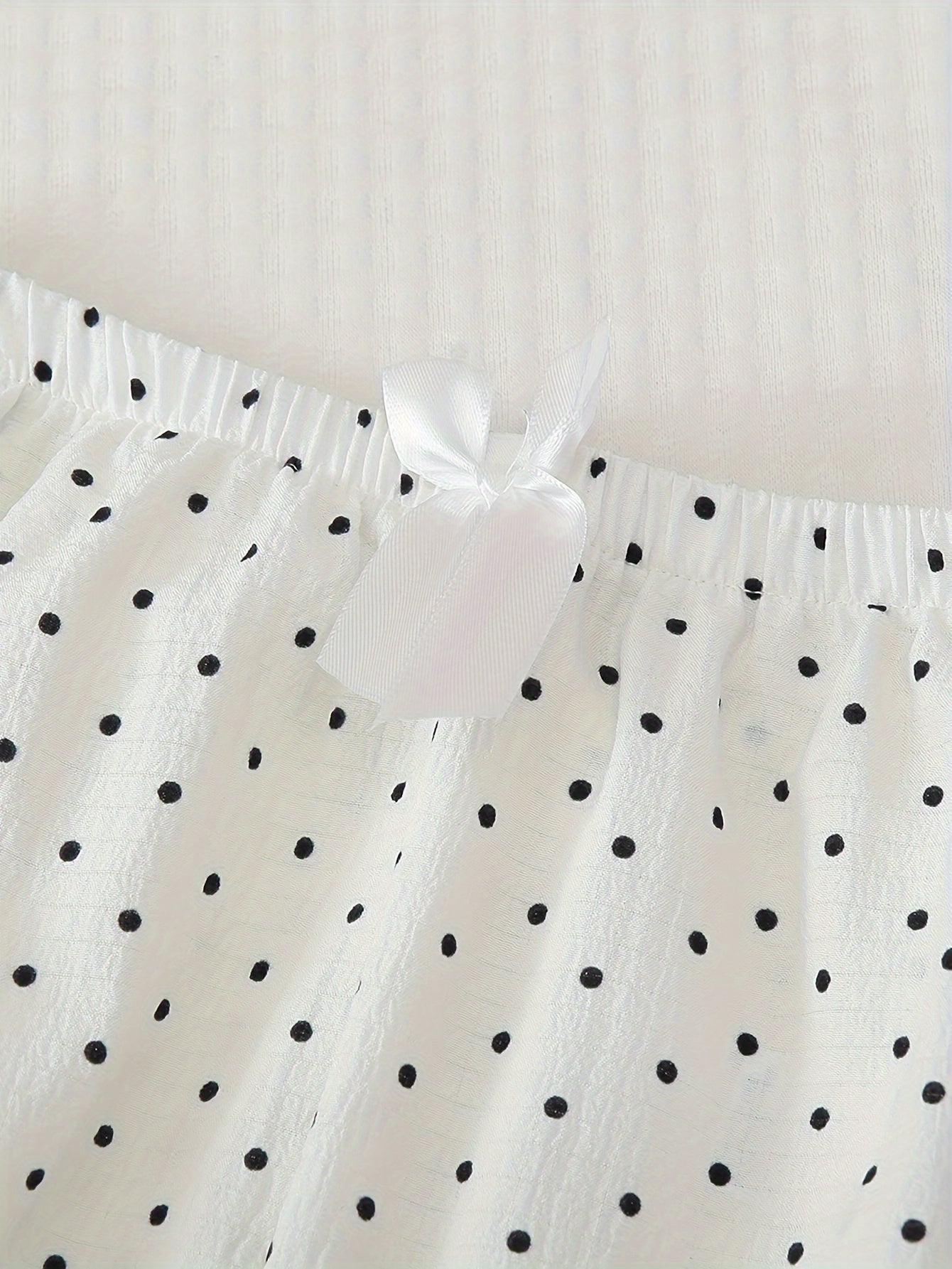 Polka Dot Print Pajama Set Short Sleeve Buttons Top & Elastic Waistband Pants