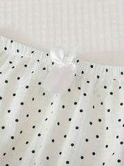 Polka Dot Print Pajama Set Short Sleeve Buttons Top & Elastic Waistband Pants