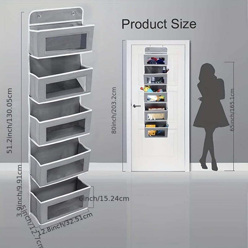 5 Tier Door Hanging Organizer with Clear Window & Steel Hook Hanger