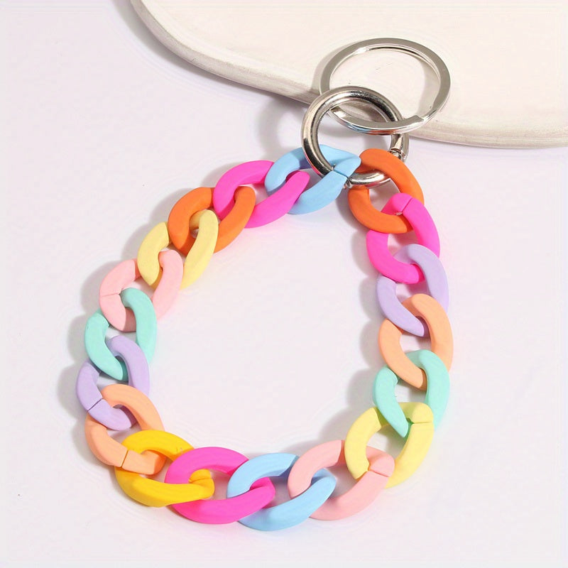 Y2K Block Bracelet Keychain Acrylic Key Ring Purse Bag Backpack Charm