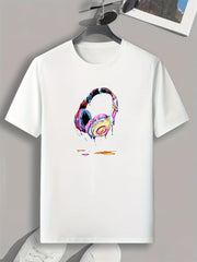 Colorful Headphone Print Men's Graphic T shirt - Casual Comfy Tees