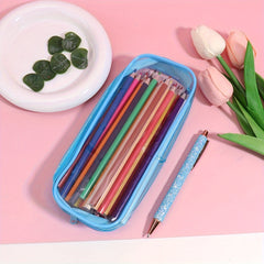 Double sided Transparent Pencil Case Student Stationery Storage Bag