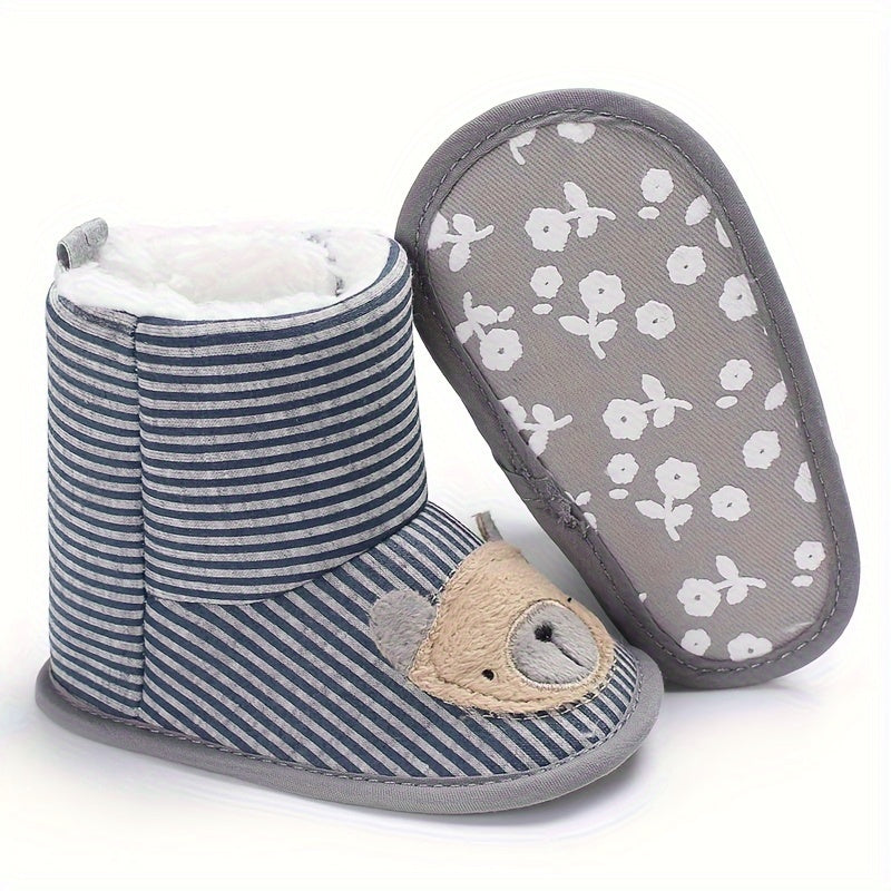 Cute Bear Baby Girl Boots Soft Warm Plus Fleece Indoor Walking