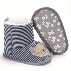 Cute Bear Baby Girl Boots Soft Warm Plus Fleece Indoor Walking