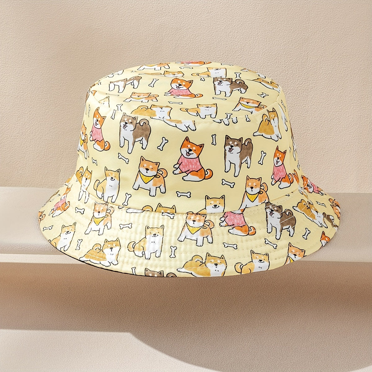 Kids Puppy Pattern Bucket Hat, Double-Sided Basin Hat for Boys and Girls