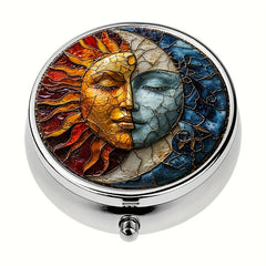 Sun Moon Art 3 Compartment Pill Box Wallet Portable Pocket Decoration Metal Medi