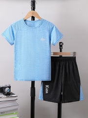 Boy's 2pcs Letter Print T shirt & Shorts Set Breathable Casual Outfits