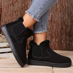 Women's Solid Snow Boots Slip On High Round Toe Fluffy Velvet Warm Shoes