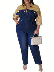 Colorblock Denim Jumpsuit