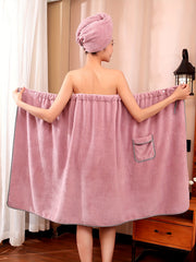 Bow Decor Fuzzy Robe Comfy Strapless Robe With Pockets